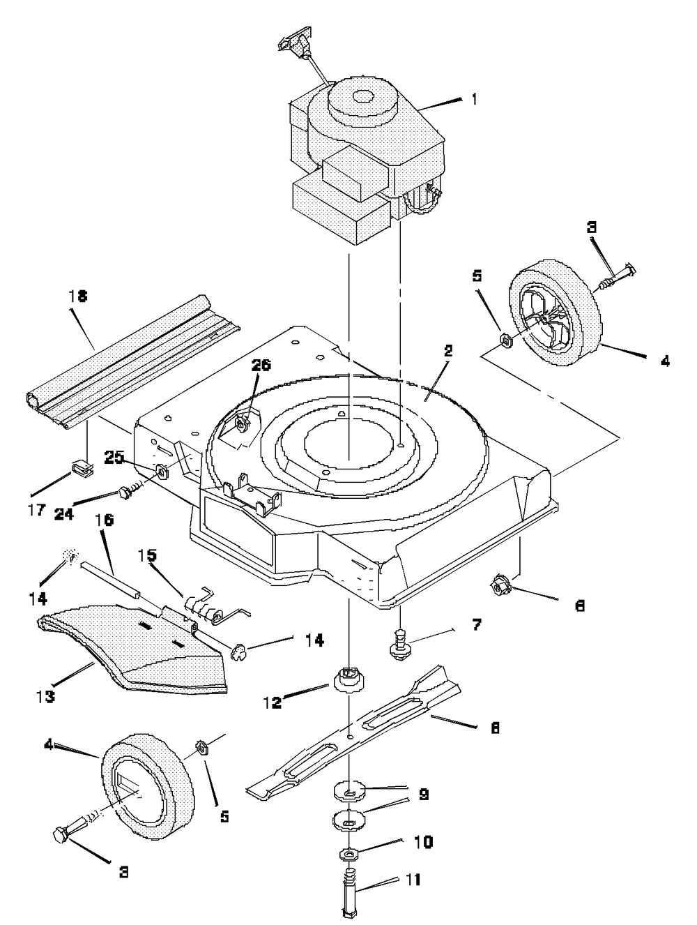 Mower Housing Assembly Diagram and Parts List for 20223D 1997 Briggs and Stratton Lawn Mower